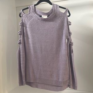 beautiful purple sweater with shoulder cut outs